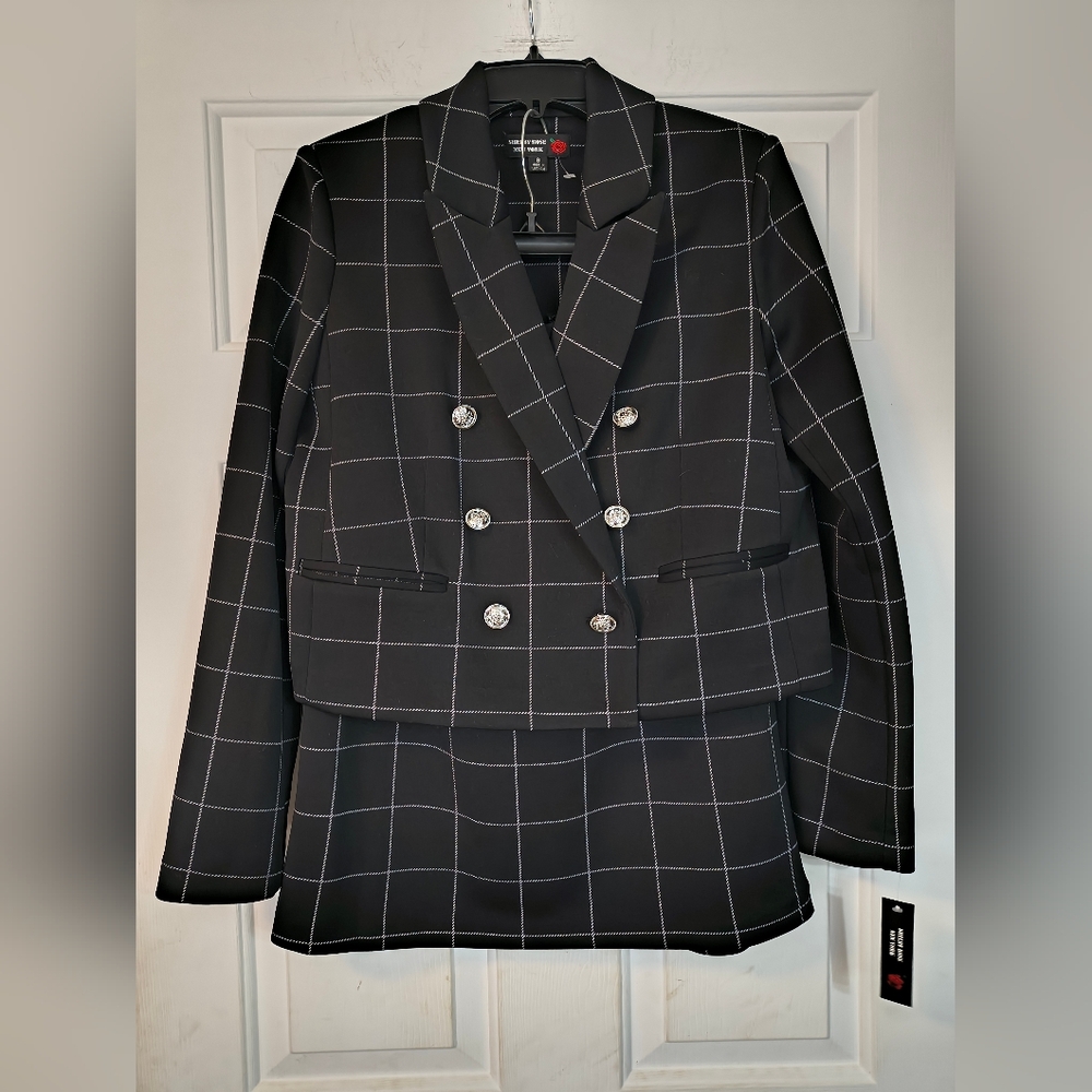 Shelby Rose New York 2pc Black Checkered Blazer Matching Skirt Set Dressy 6